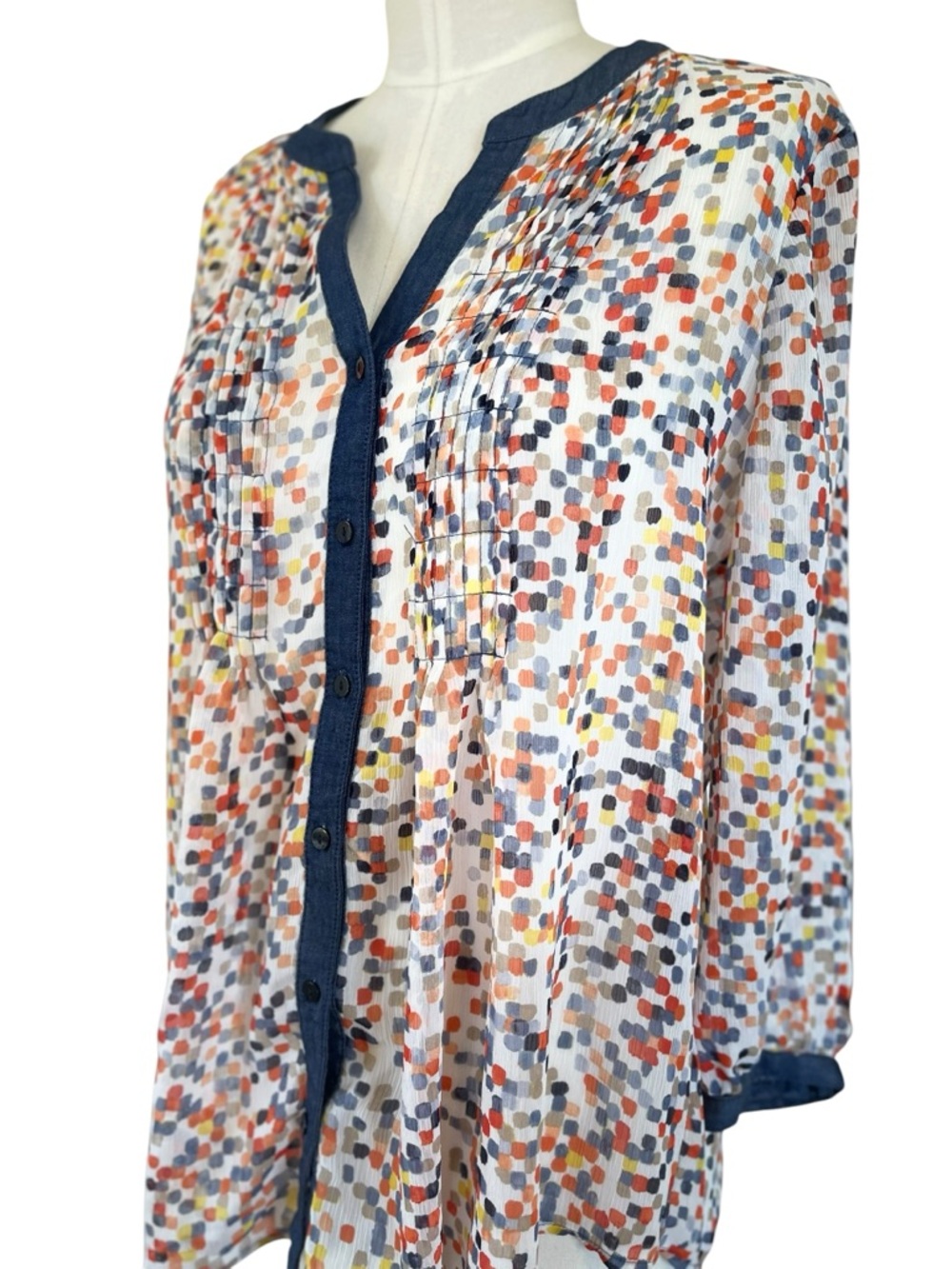 ❤️ Vintage Liz Claiborne Sheer Confetti Dot 3/4 Sleeve Blouse - Picture 3 of 8